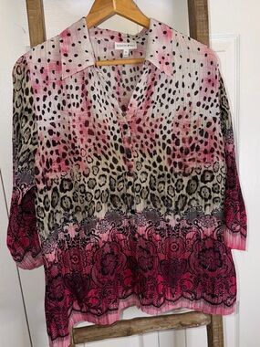 Fashion Bug Pink and Black Ombre Animal Print Blouse